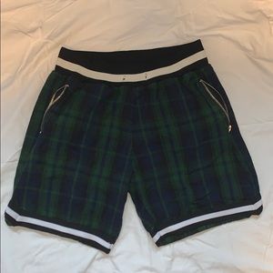 Mens Mnml Streetwear Shorts Plaid Zipper Pockets